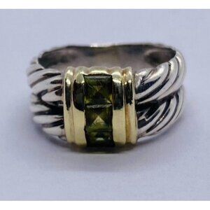 David Yurman Sterling Silver 925 585 14k Double Cable Peridot Ring